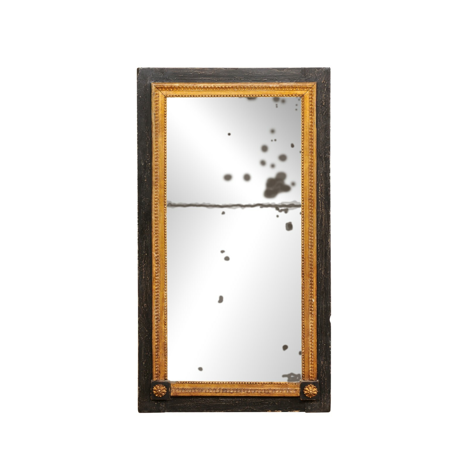 Antique French Black & Gold Mirror, 4ft