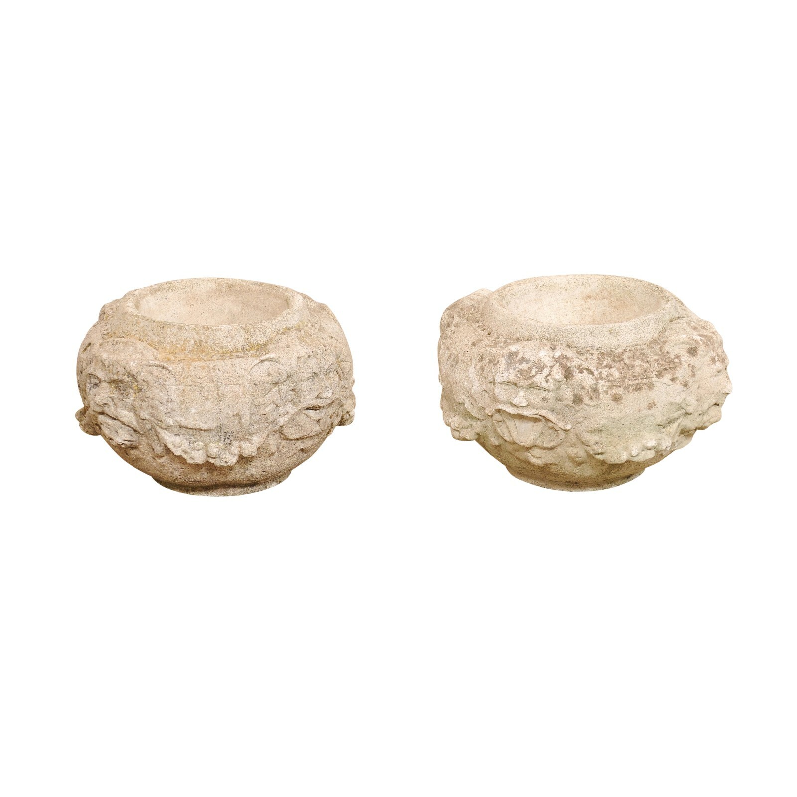 Spanish Pair Mid 20th C. Cast-Stone Pots