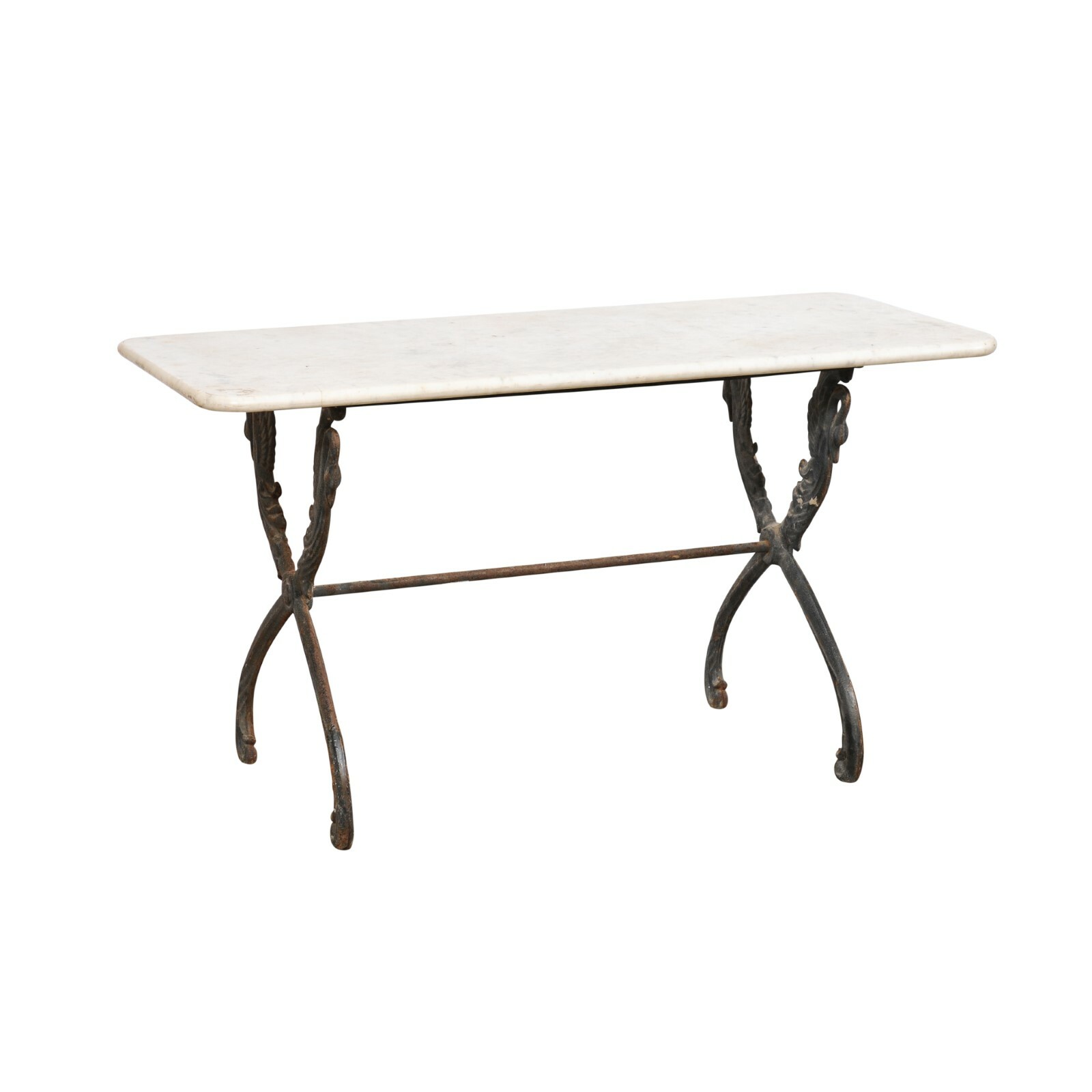 French Marble Top Table w/Iron "Swan" Legs