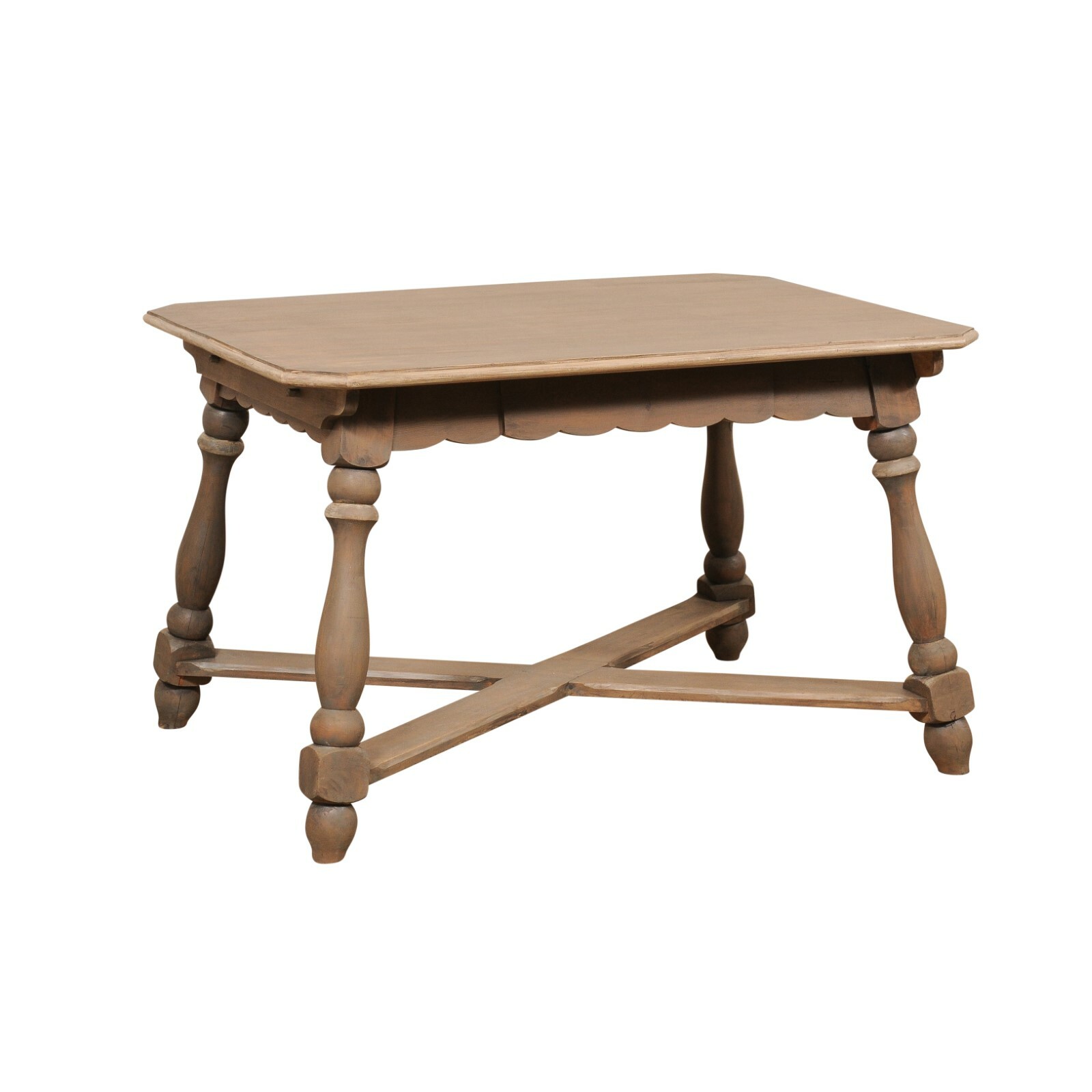 European Wooden Table w/Scalloped Apron