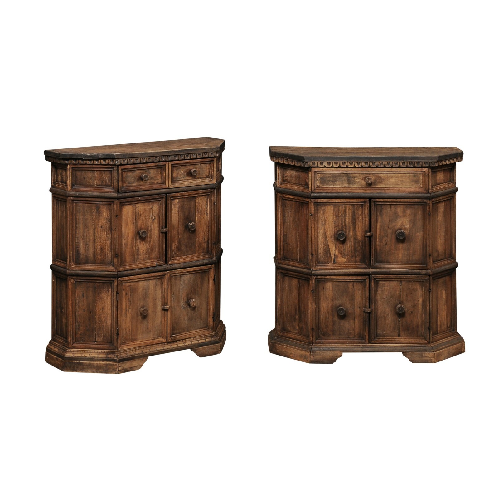 Petite Pair Wooden Console Cabinets, Italy