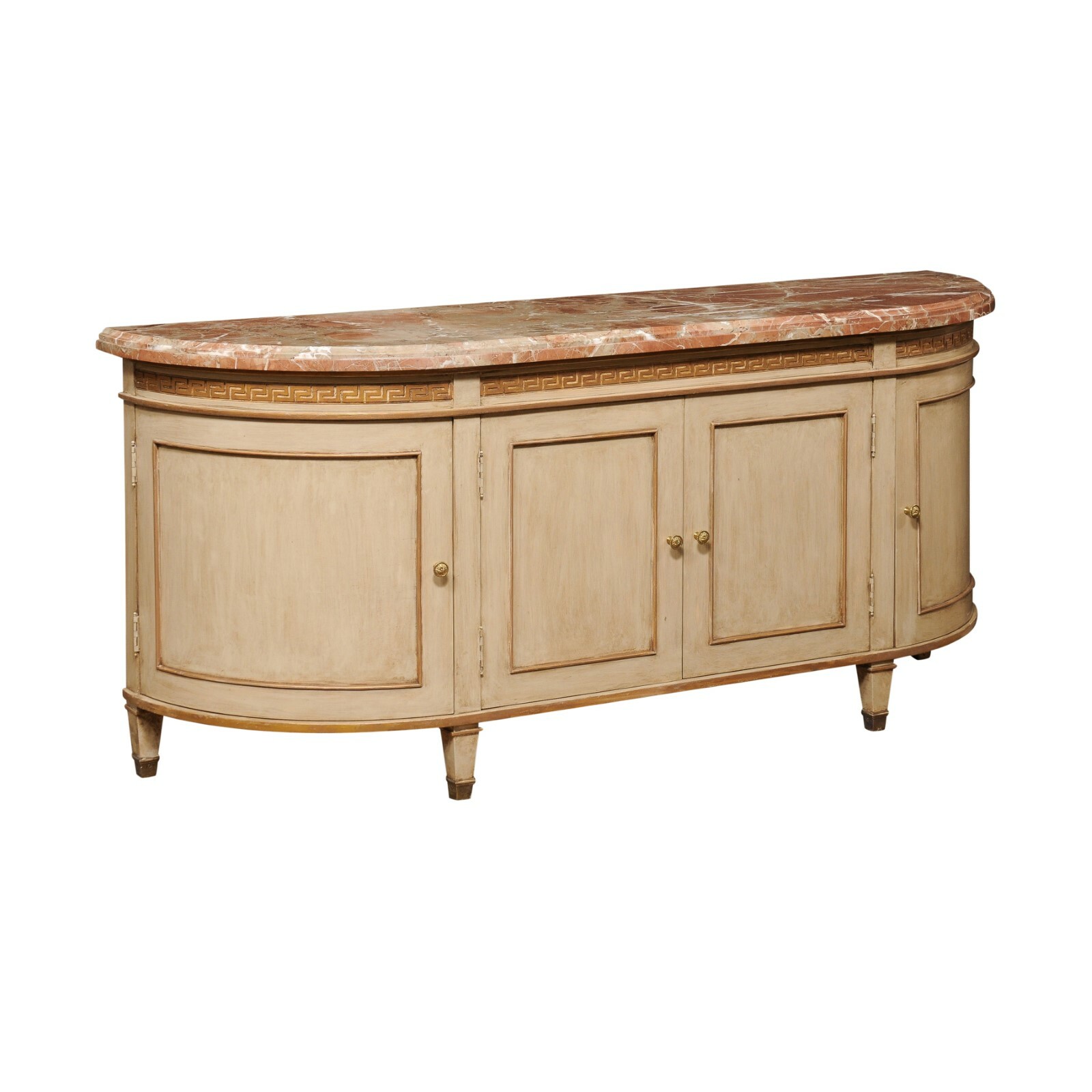 Elegantly Bowed French Marble Top Buffet