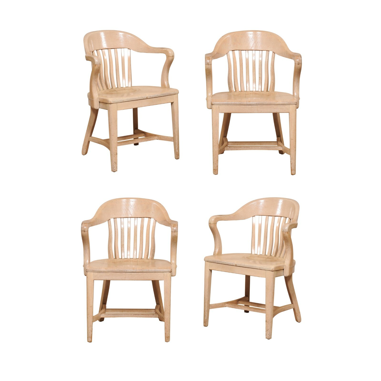 Set of 4 English Wooden Library Armchairs