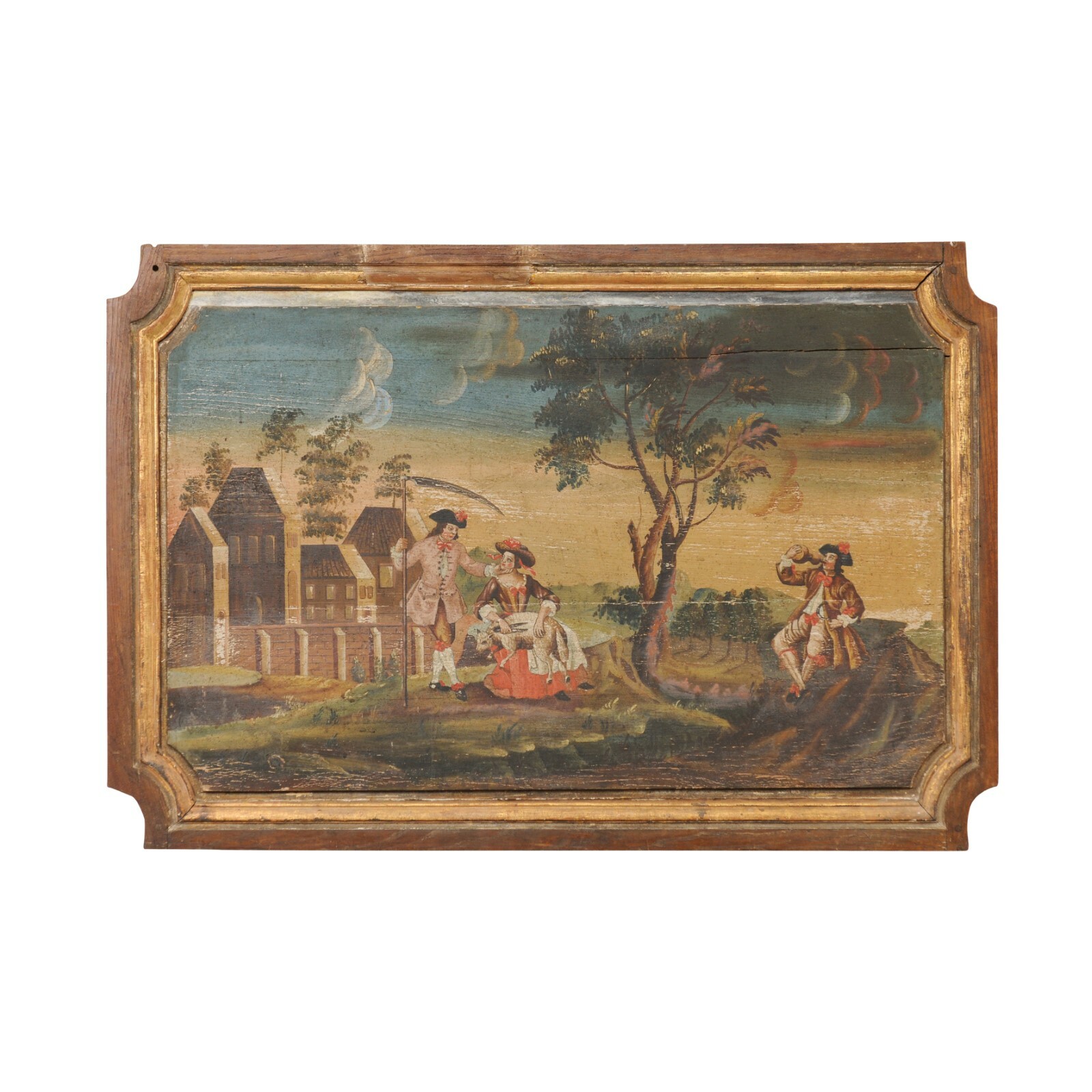 19th C. French Landscape on Wooden Plaque