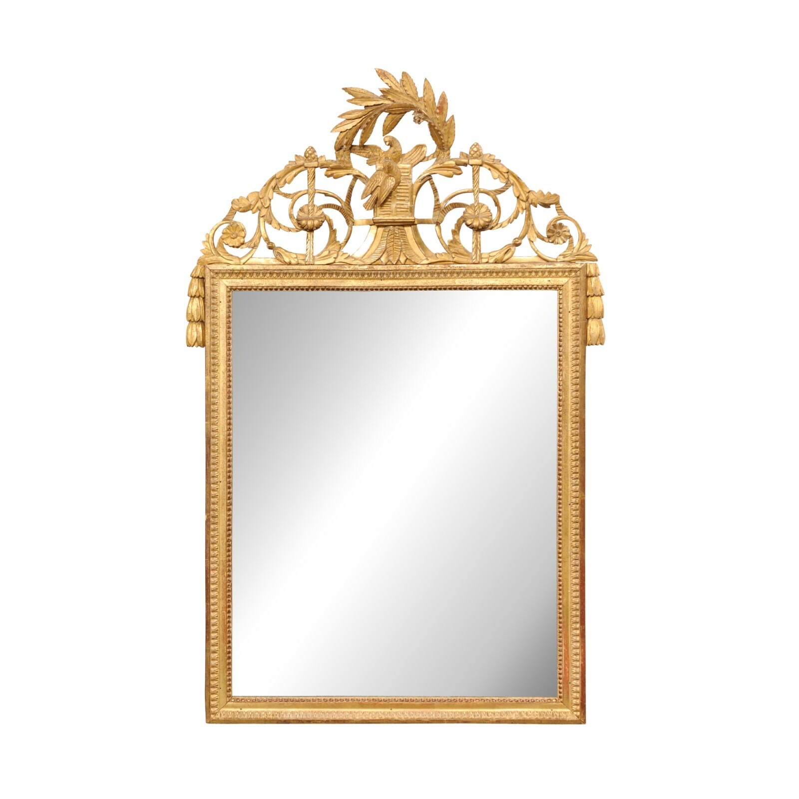French Gilt Mirror w/Ornate Crest, 19th C.