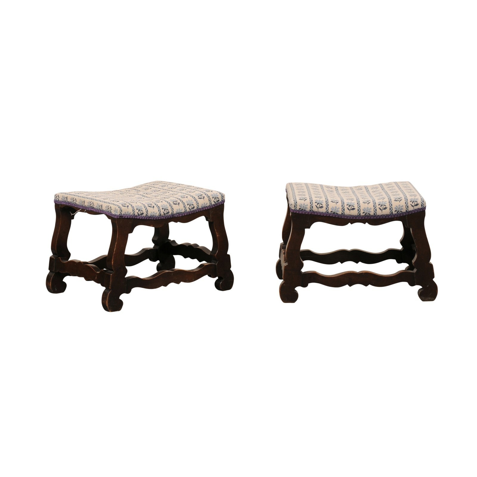 Pair of French Carved-Wood Stools, 1920's