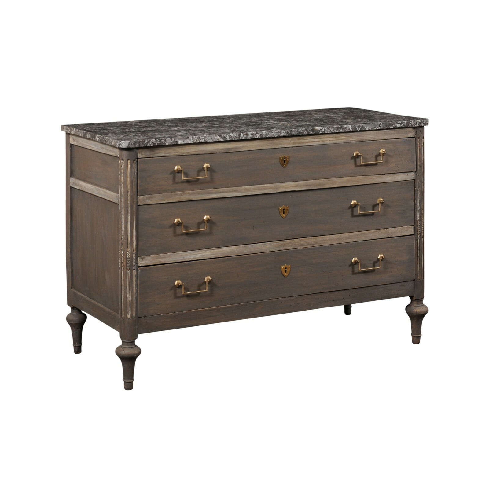 French Neoclassic Marble Top Commode, Grey