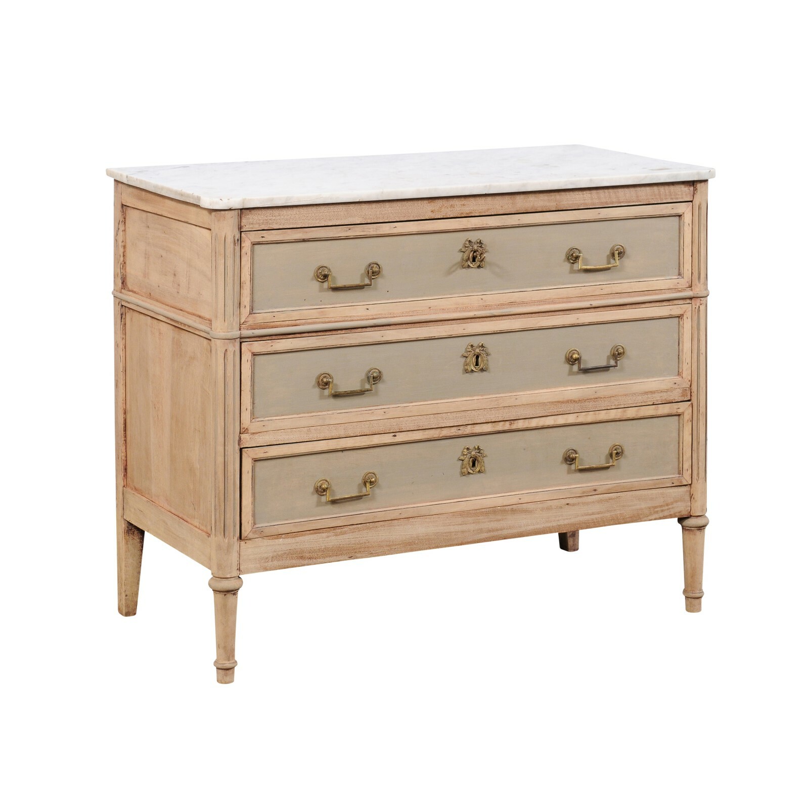 French Neoclassic Commode, White Marble Top