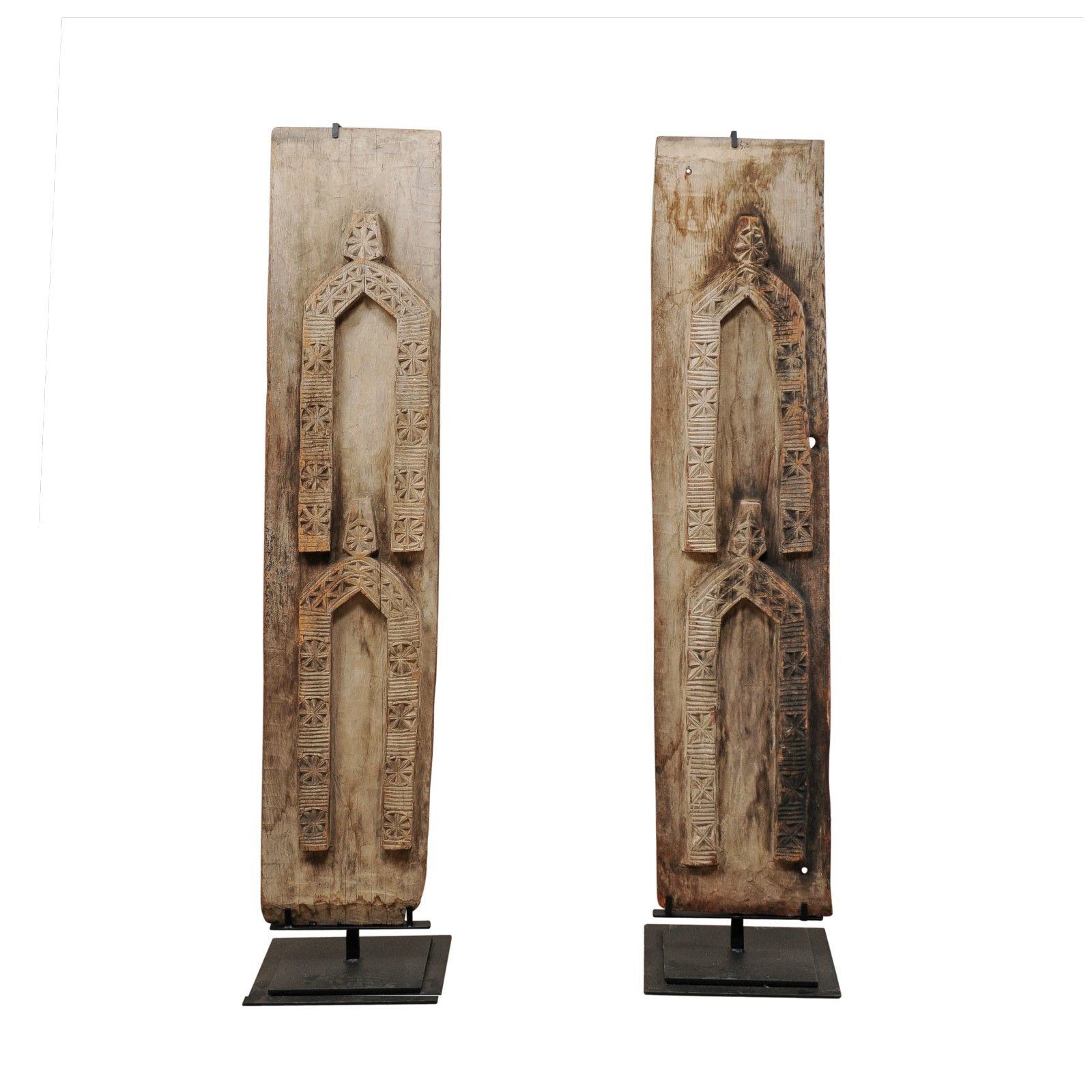 Pair West African Carved Panels on Stands