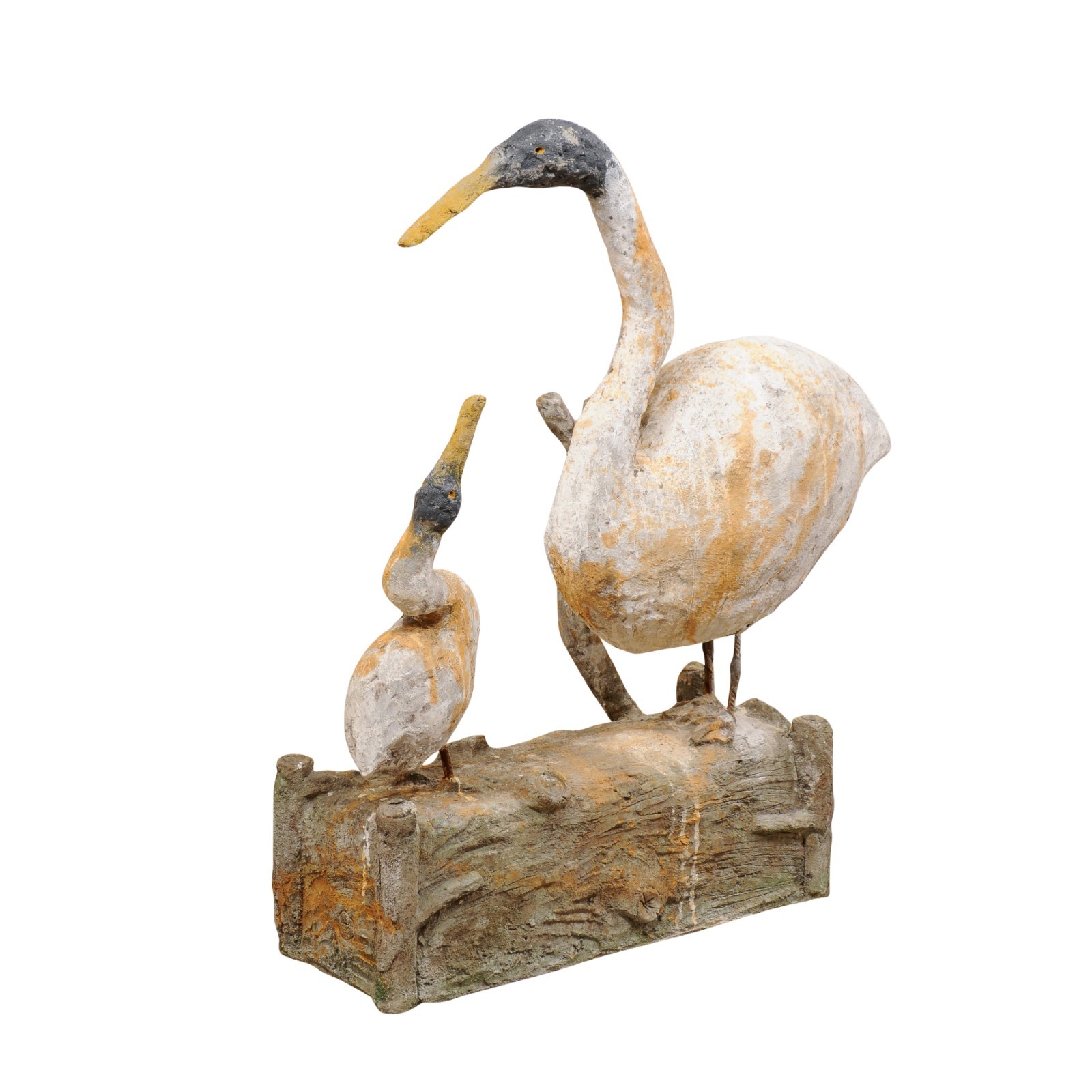 French Goose w/Gooseling on Faux Bois Log