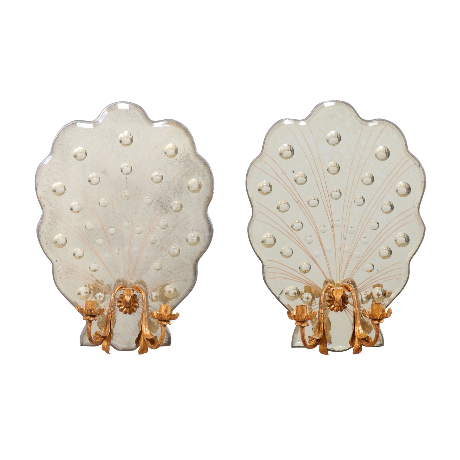 Shell-Shaped Bubbled Glass Mirrored Sconce