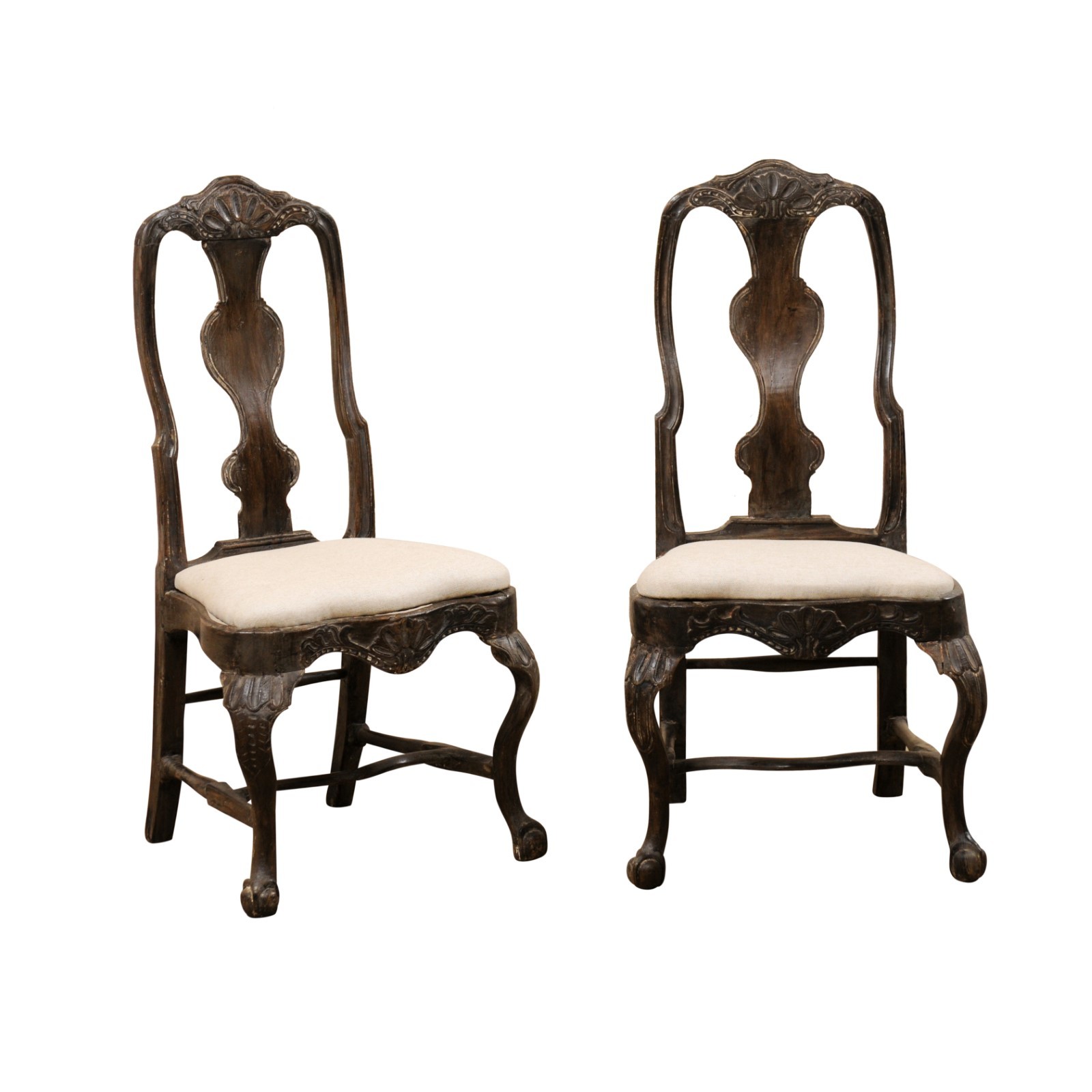 Pair Swedish Period Rococo Side Chairs 
