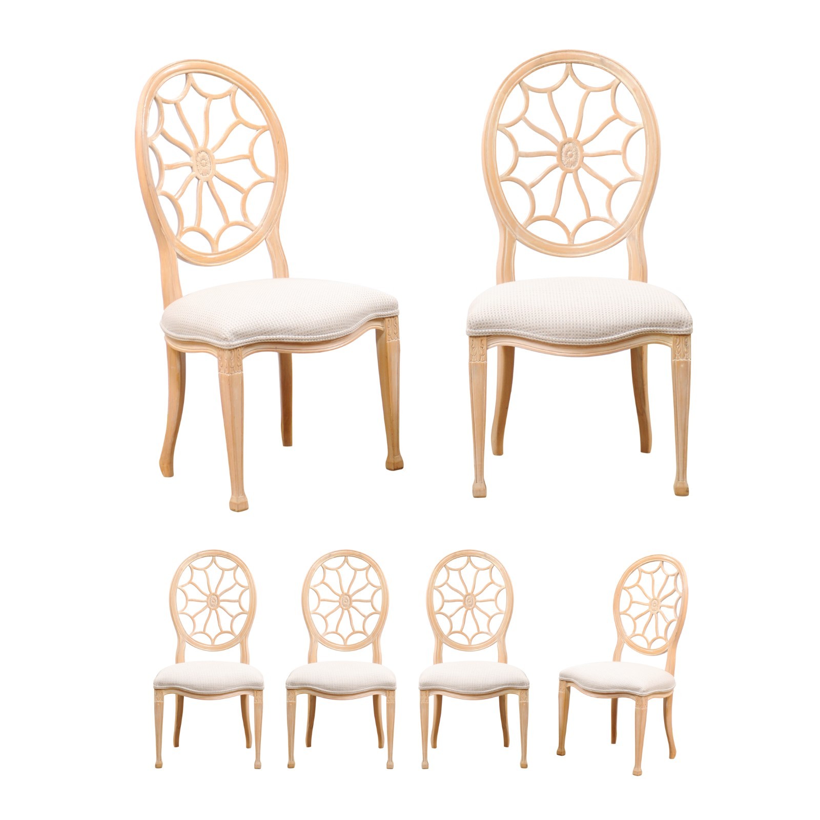 Six Side Chairs Oval Backs in Floral Motif