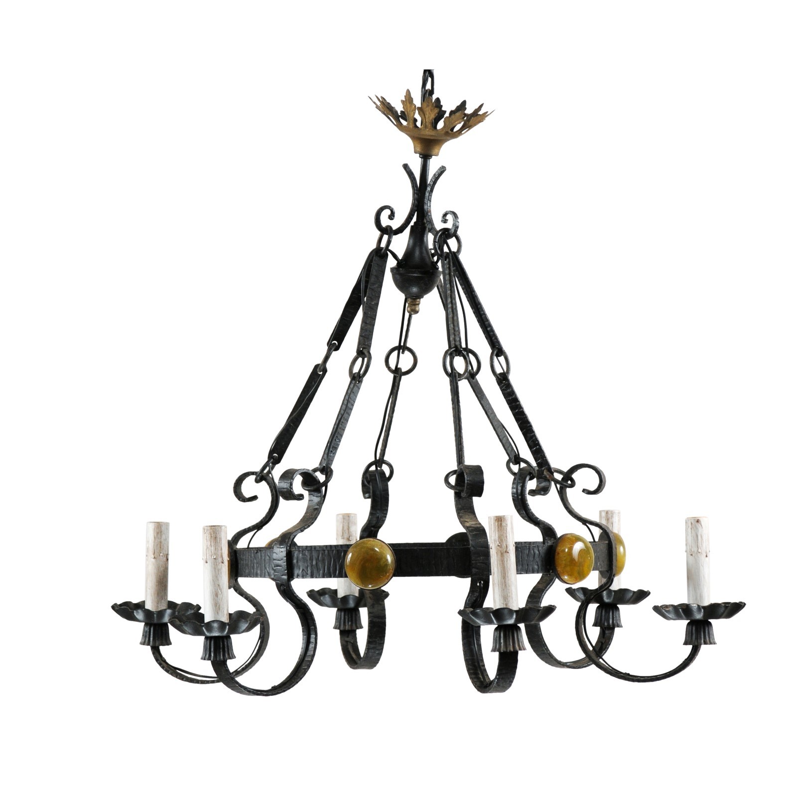 French Iron Cabochon Decorated Chandelier