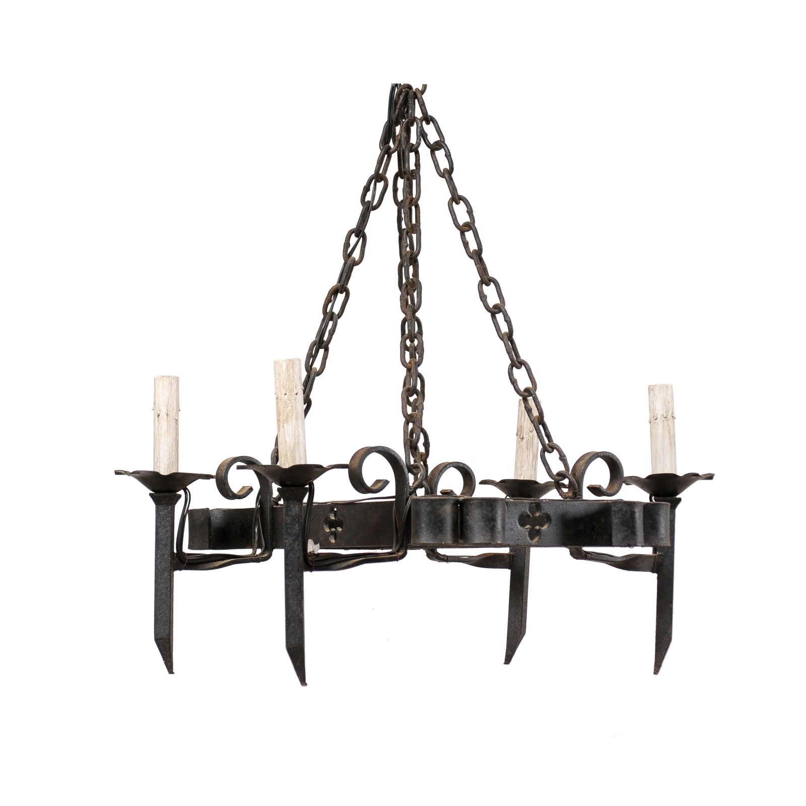 French Forged Iron Torch Light Chandelier