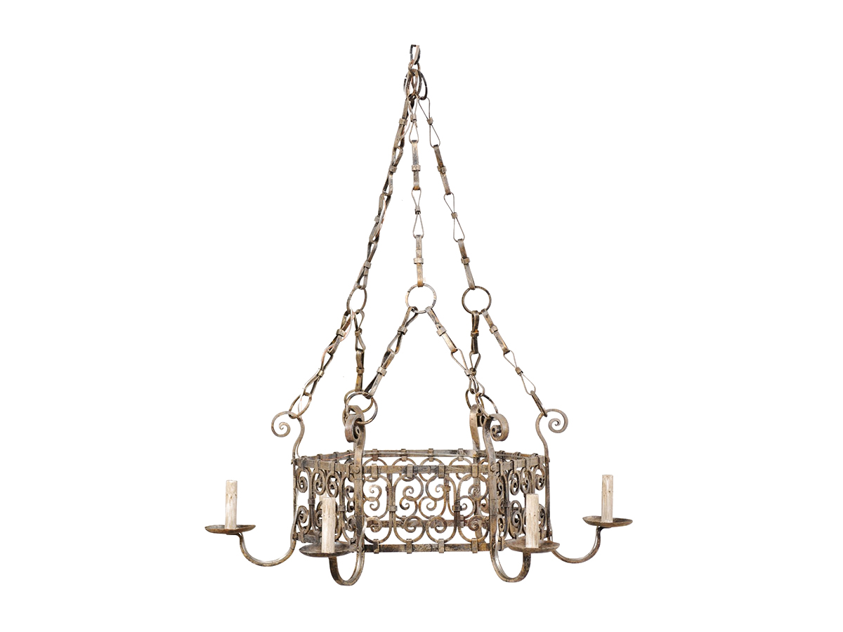 French 6-Light Painted Iron Chandelier