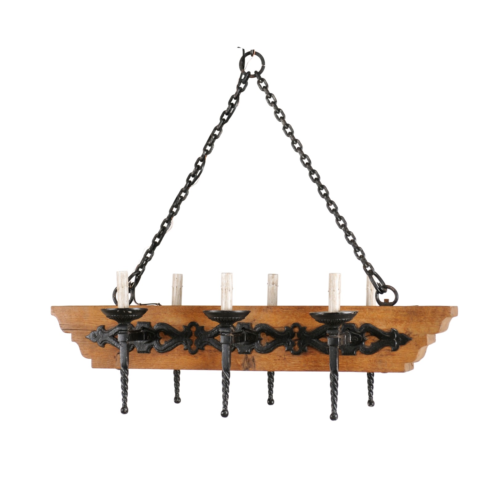 French Wooden Beam & Iron Chandelier