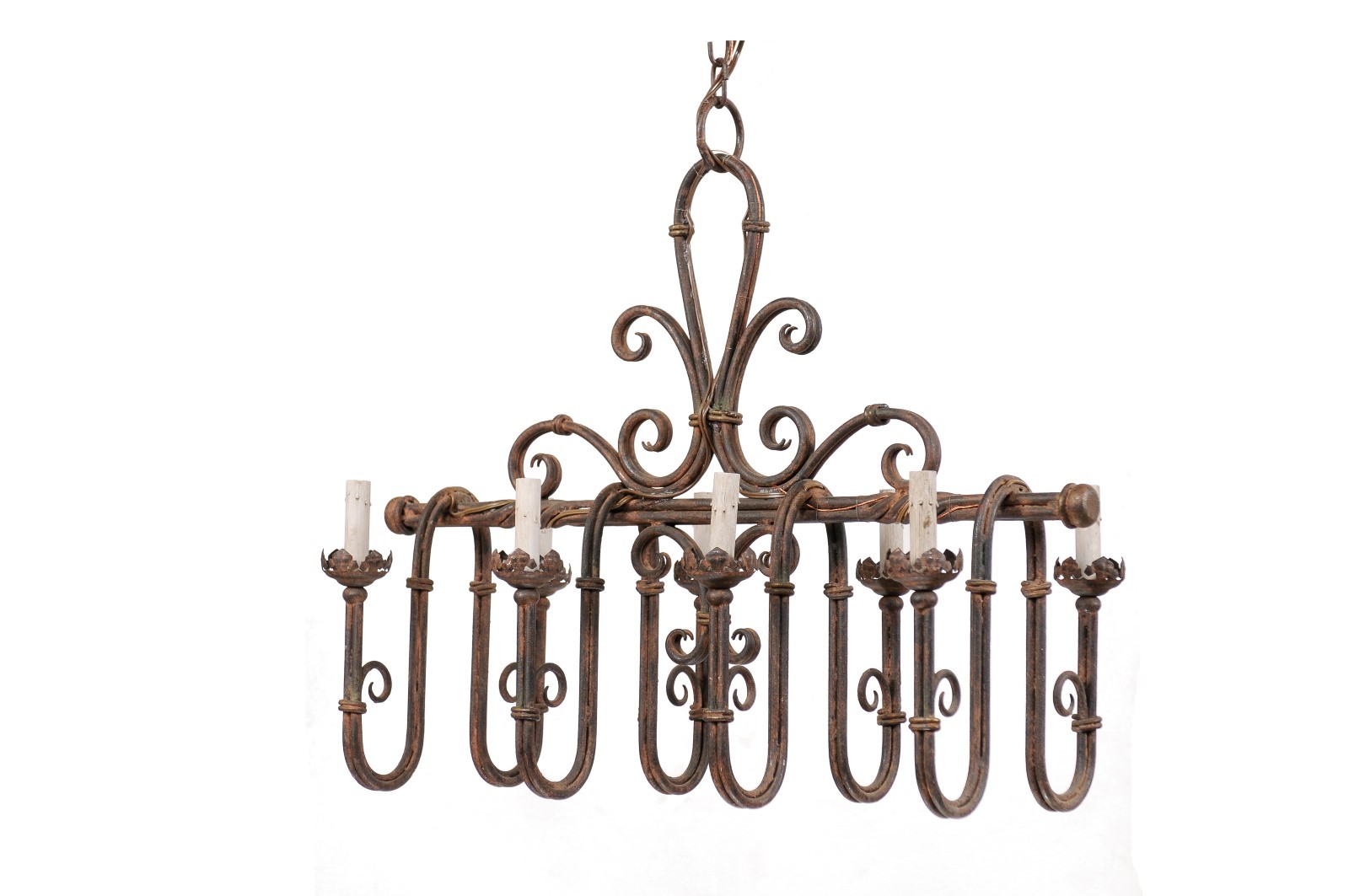 A French Draped Iron Chandelier