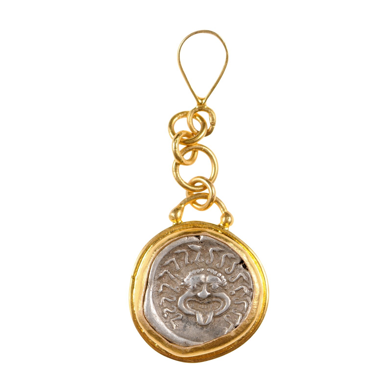 Ancient Greek Coin in 22k Drop Pendant