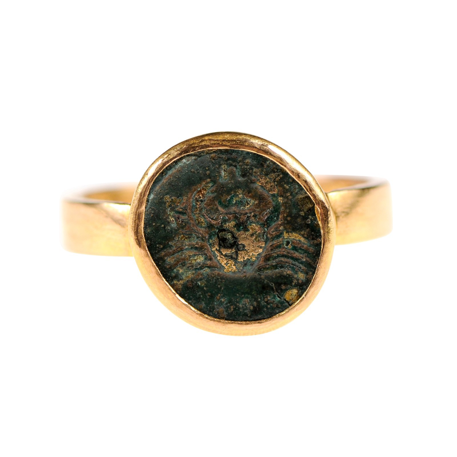 Ancient Crab Coin in 22k Ring, Size 7