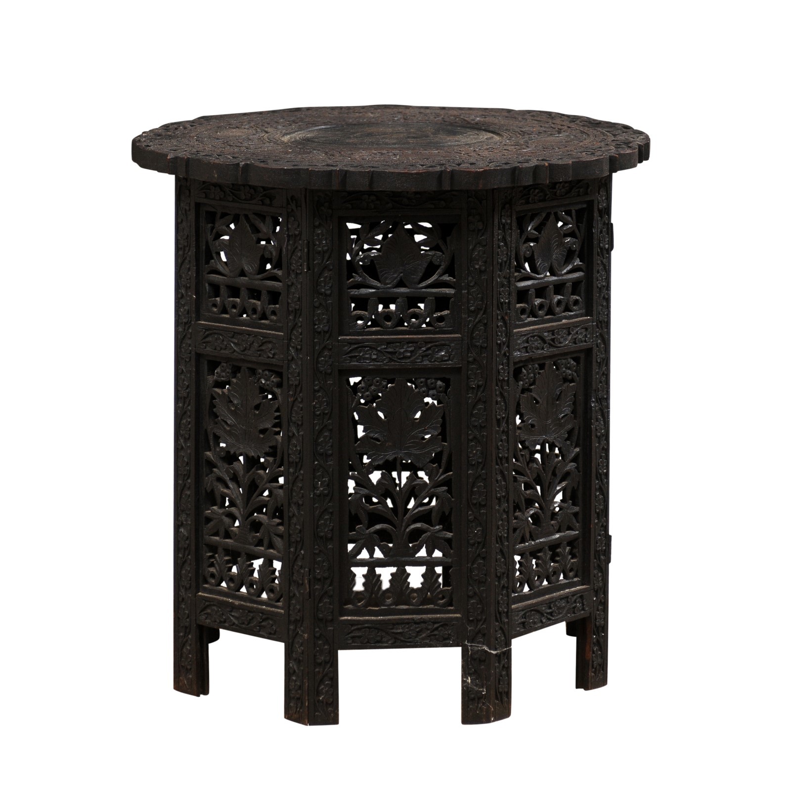 Anglo-Indian Carved Tea Table, 18" Diameter