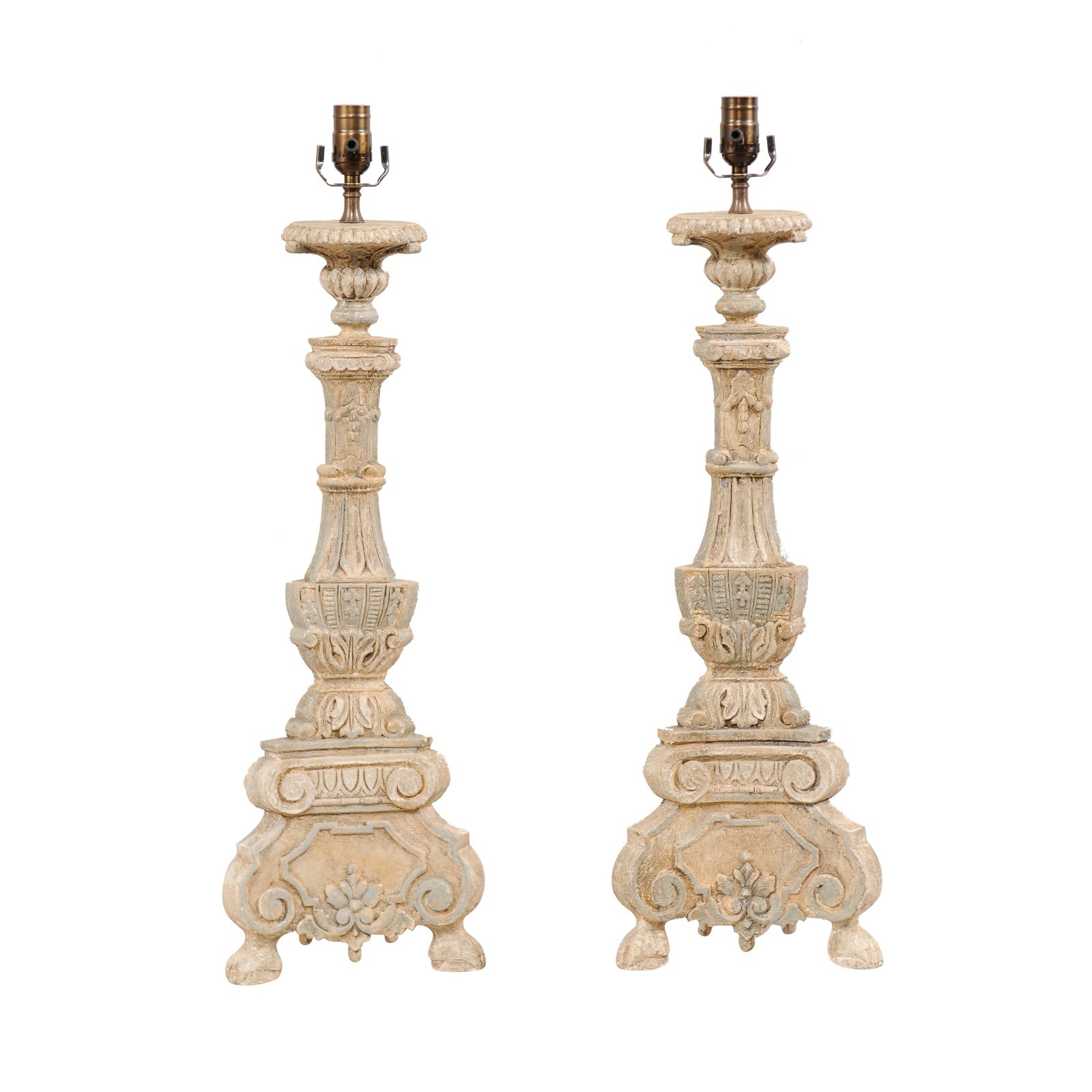A Pair Carved Candlestick Lamps
