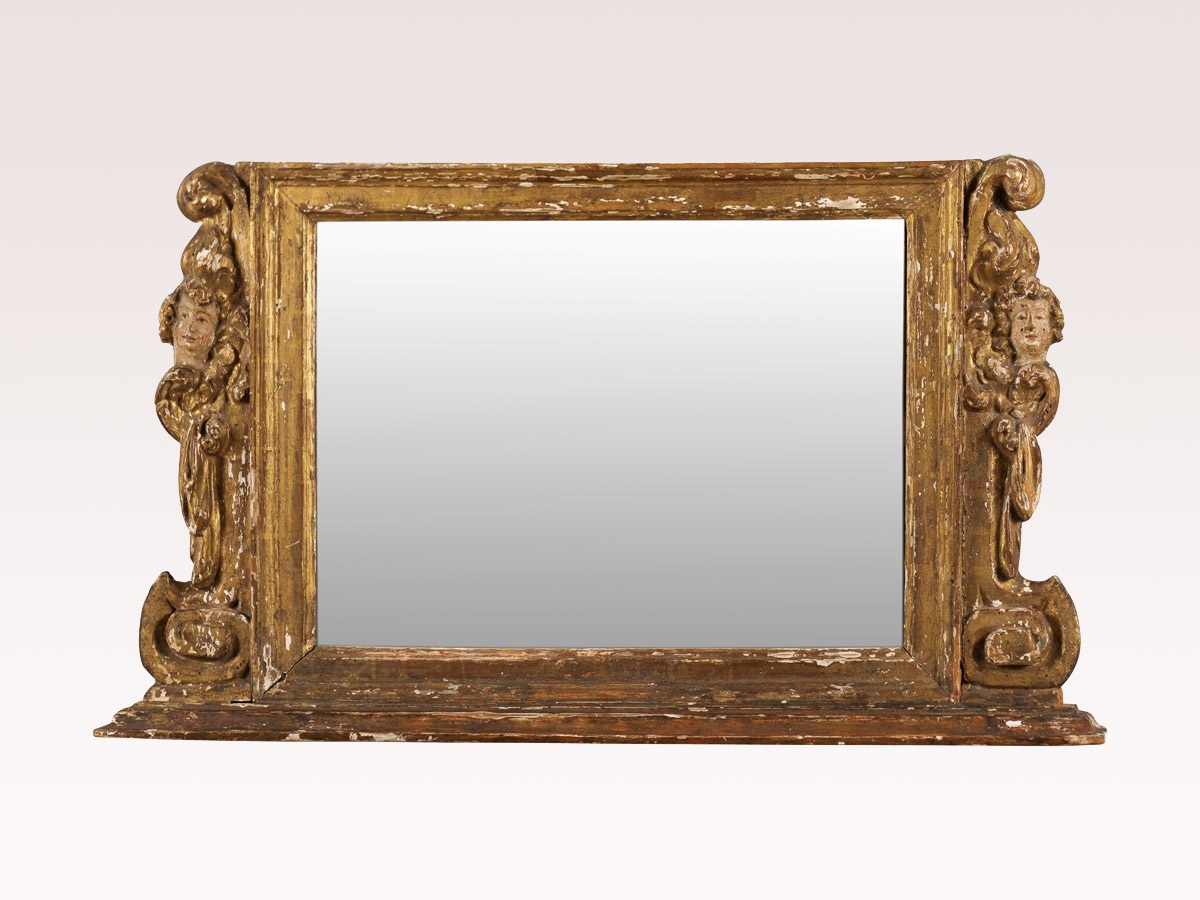 Italian Antique Hand-Carved Wooden Mirror