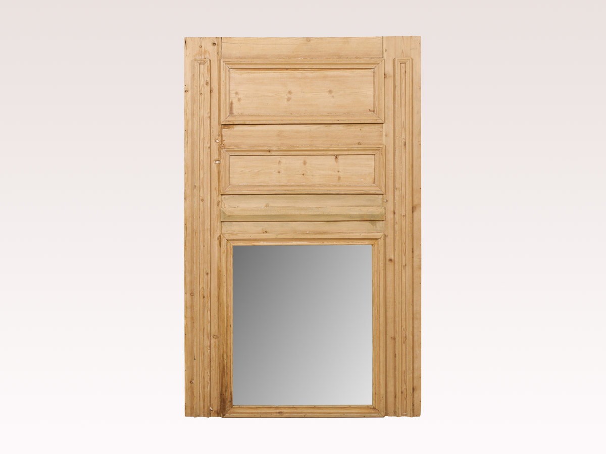 French Trumeau Mirror, Pine Wood