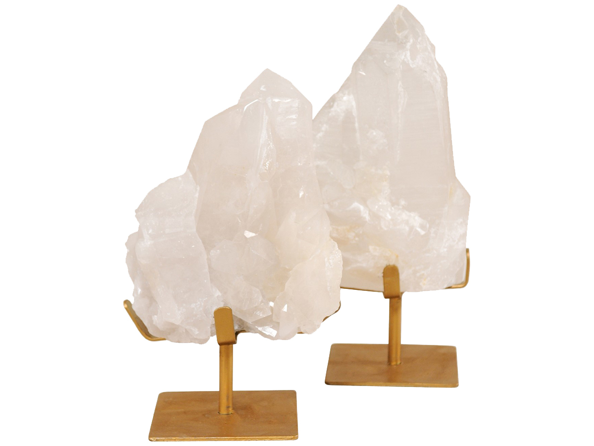 Pair Quartz Crystals on Golden Stands