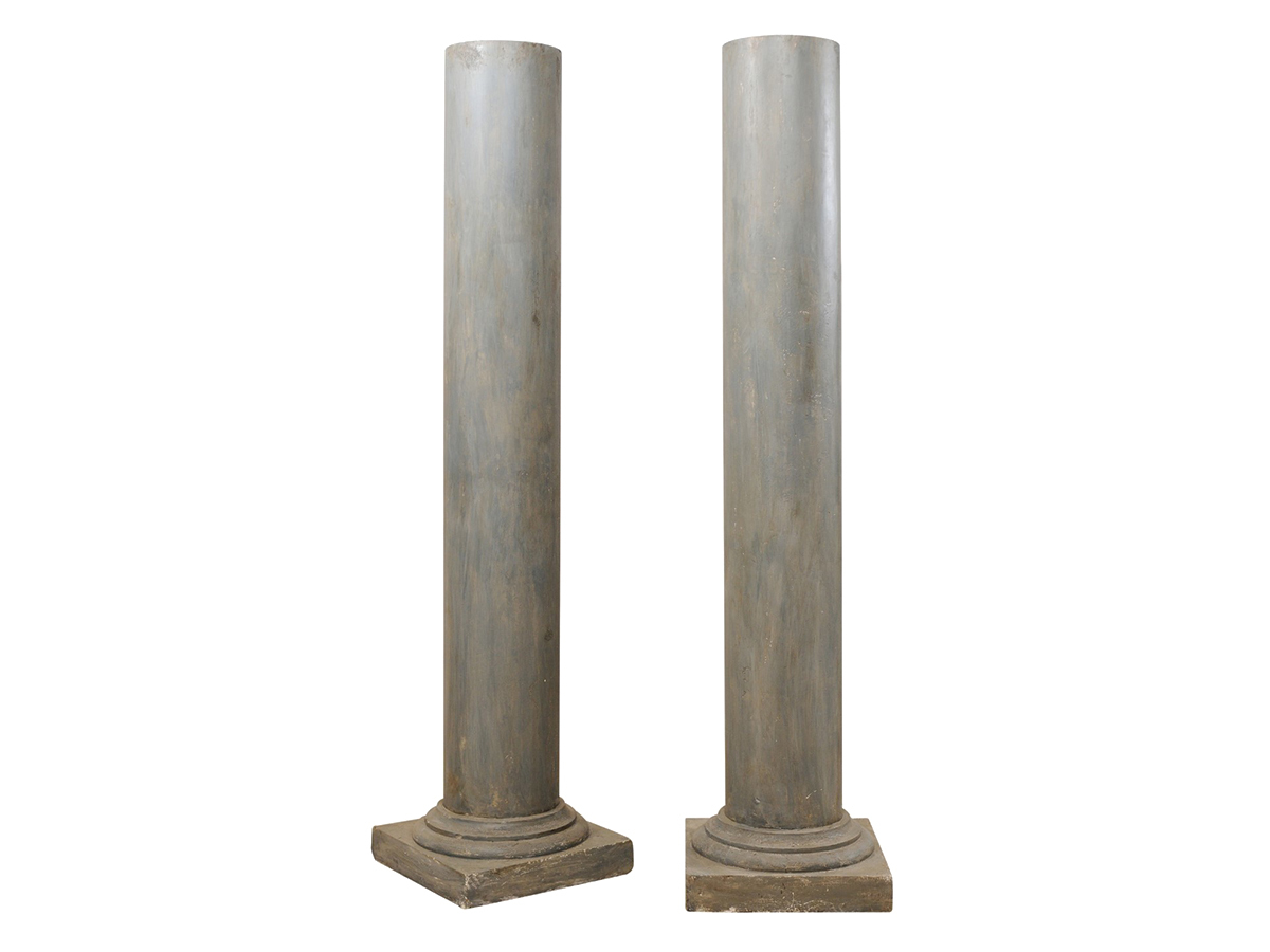 Pair French Plaster Columns, 8+ft Tall