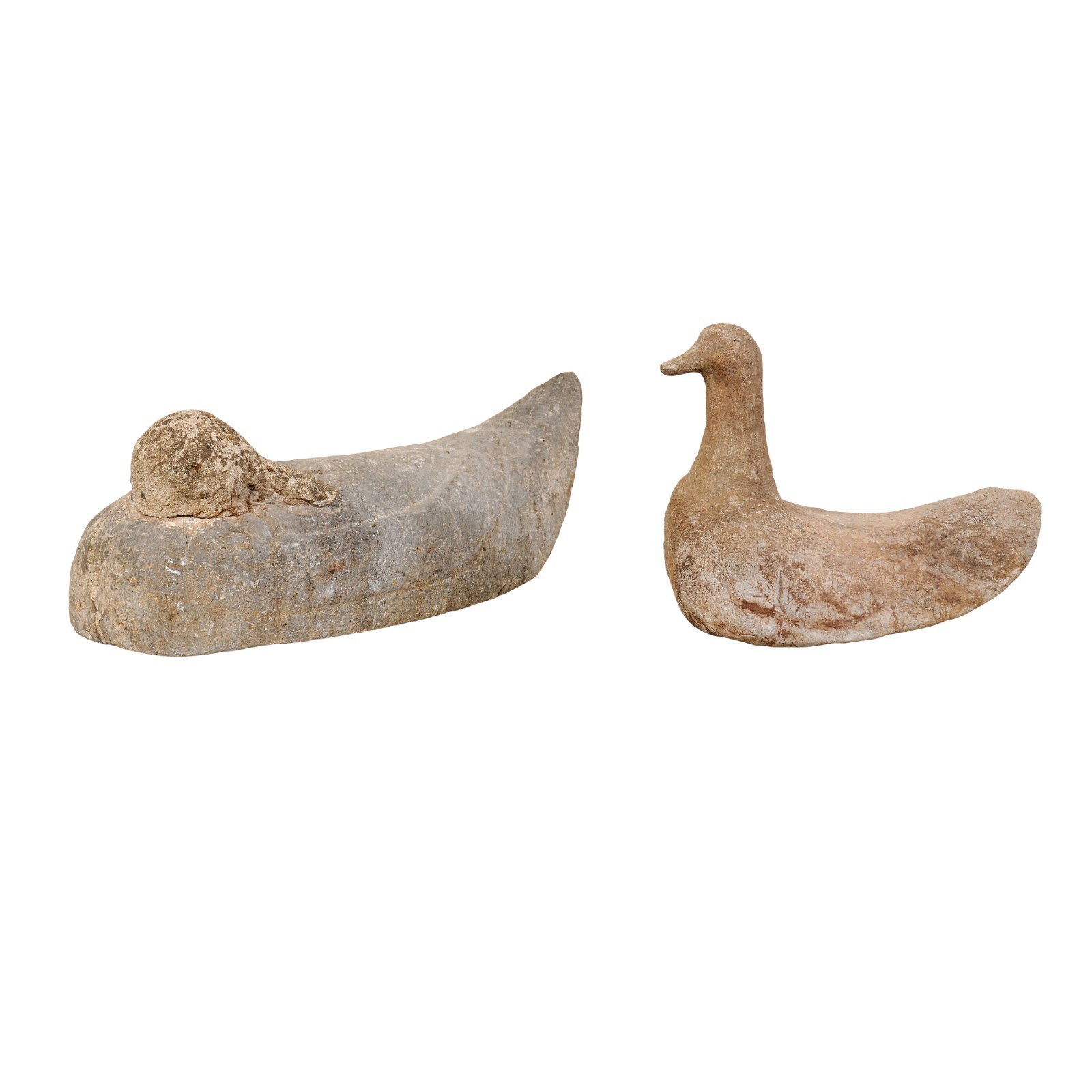 Pair of Carved Stone Ducks, French 19th C.