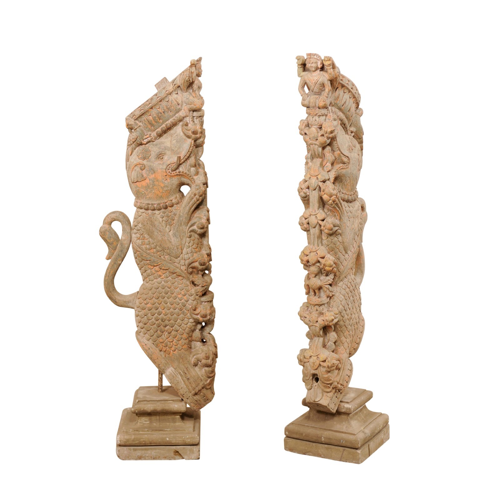 Pair of Hand-Carved Hindu Temple Struts