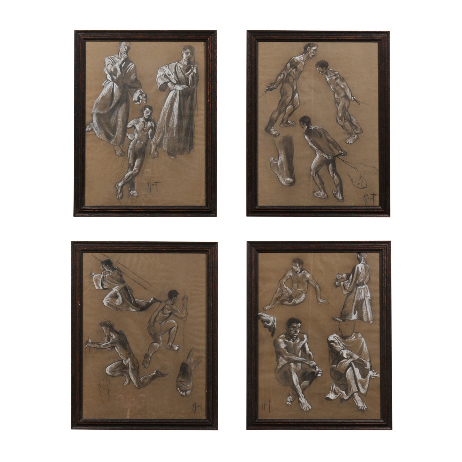 Set of Framed Charcoal Male Figure Studies
