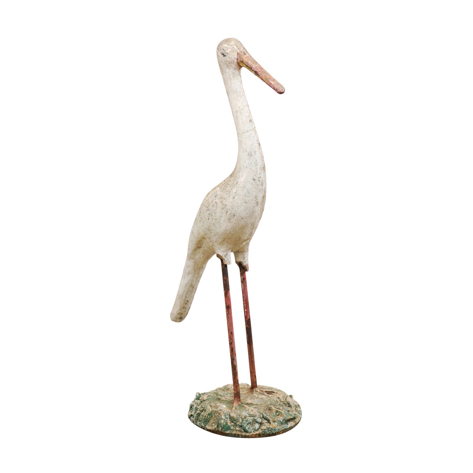French Crane Bird Garden Statue, 41" Tall