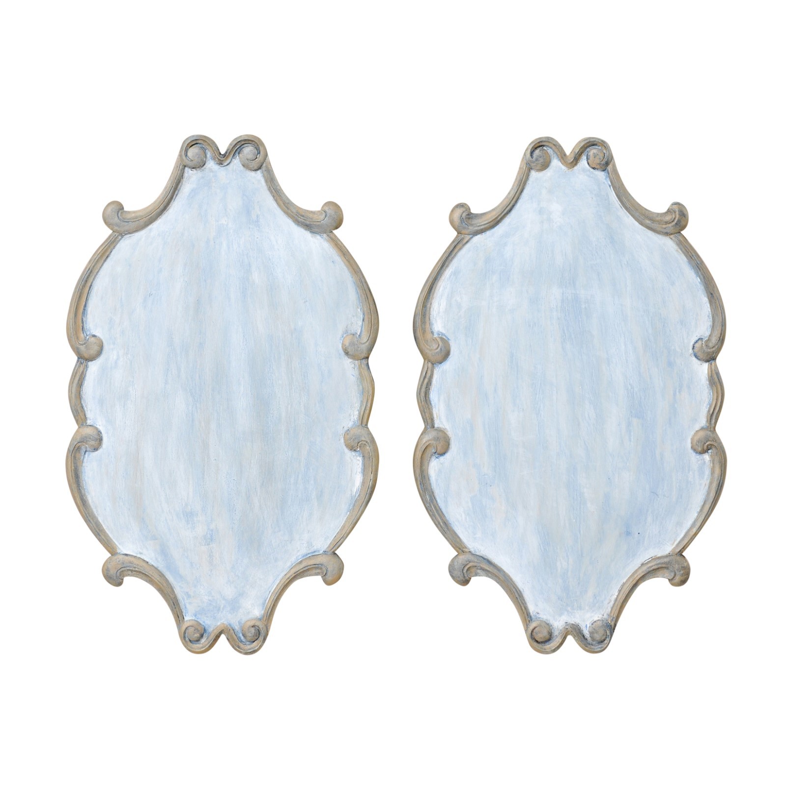 Pair 35"H Carved Wood Plaques, Blue & Gray