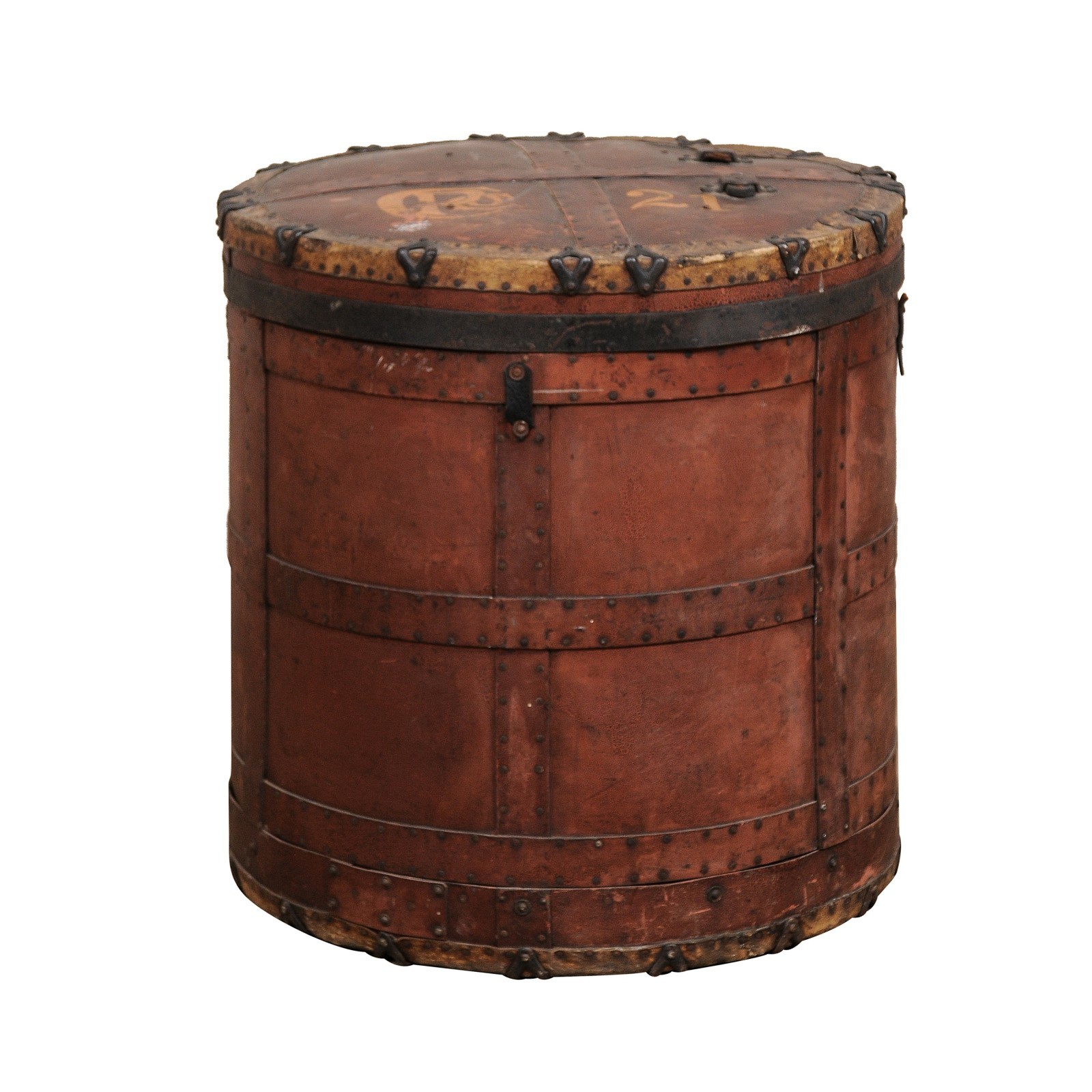 Antique Drum-Shaped Storage Vessel w/Lid