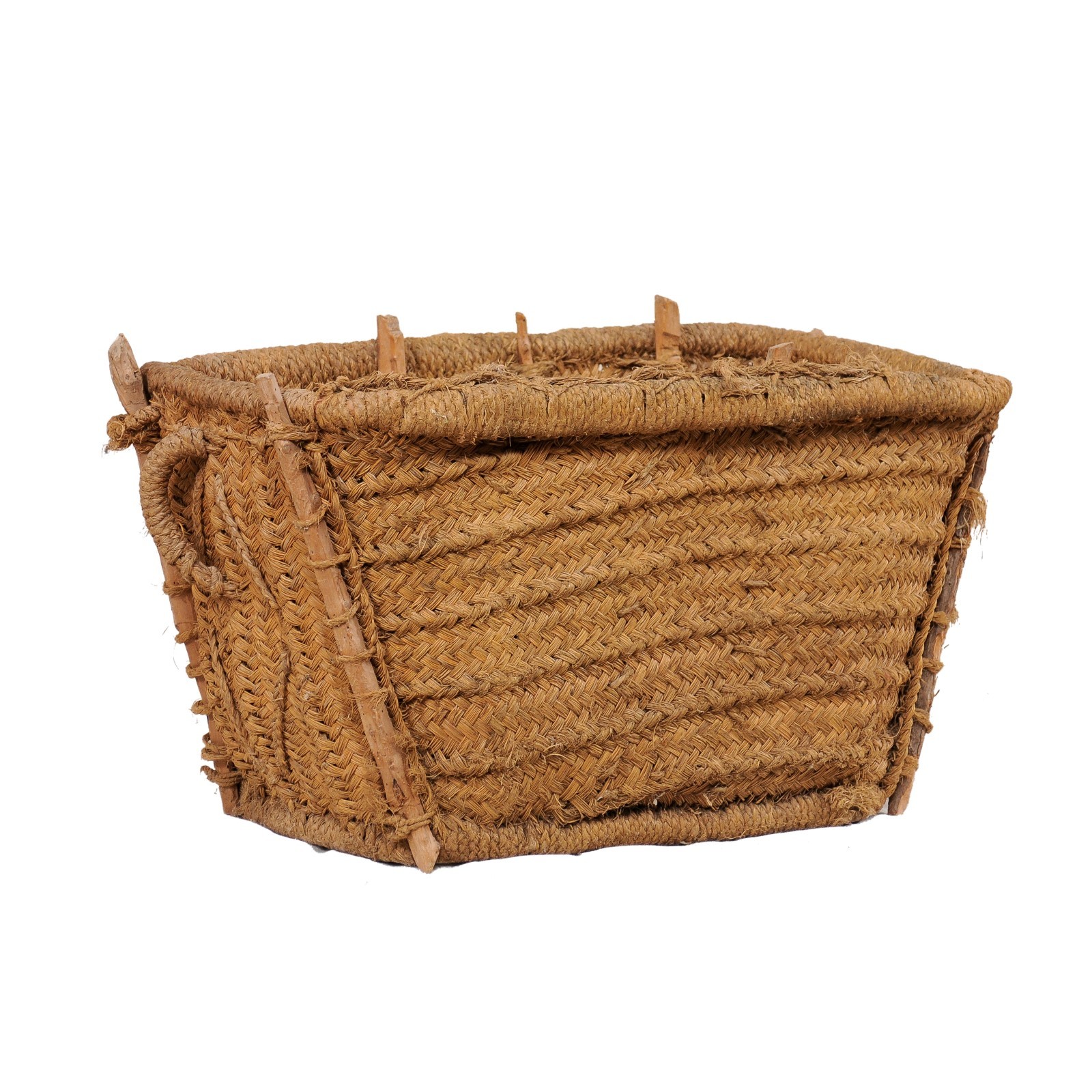 A Large Spanish Hand-Woven Basket with Lid