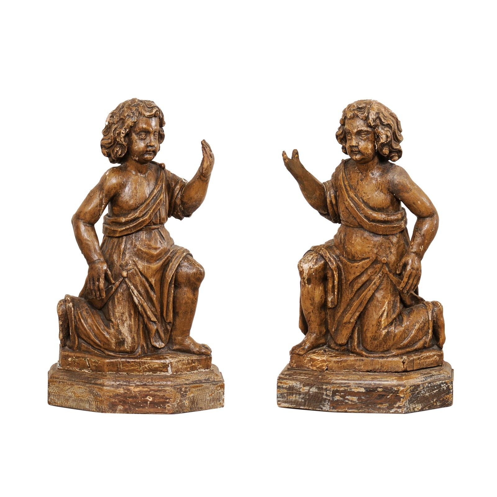 French Carved-Wood Putti Figures, 19th C.