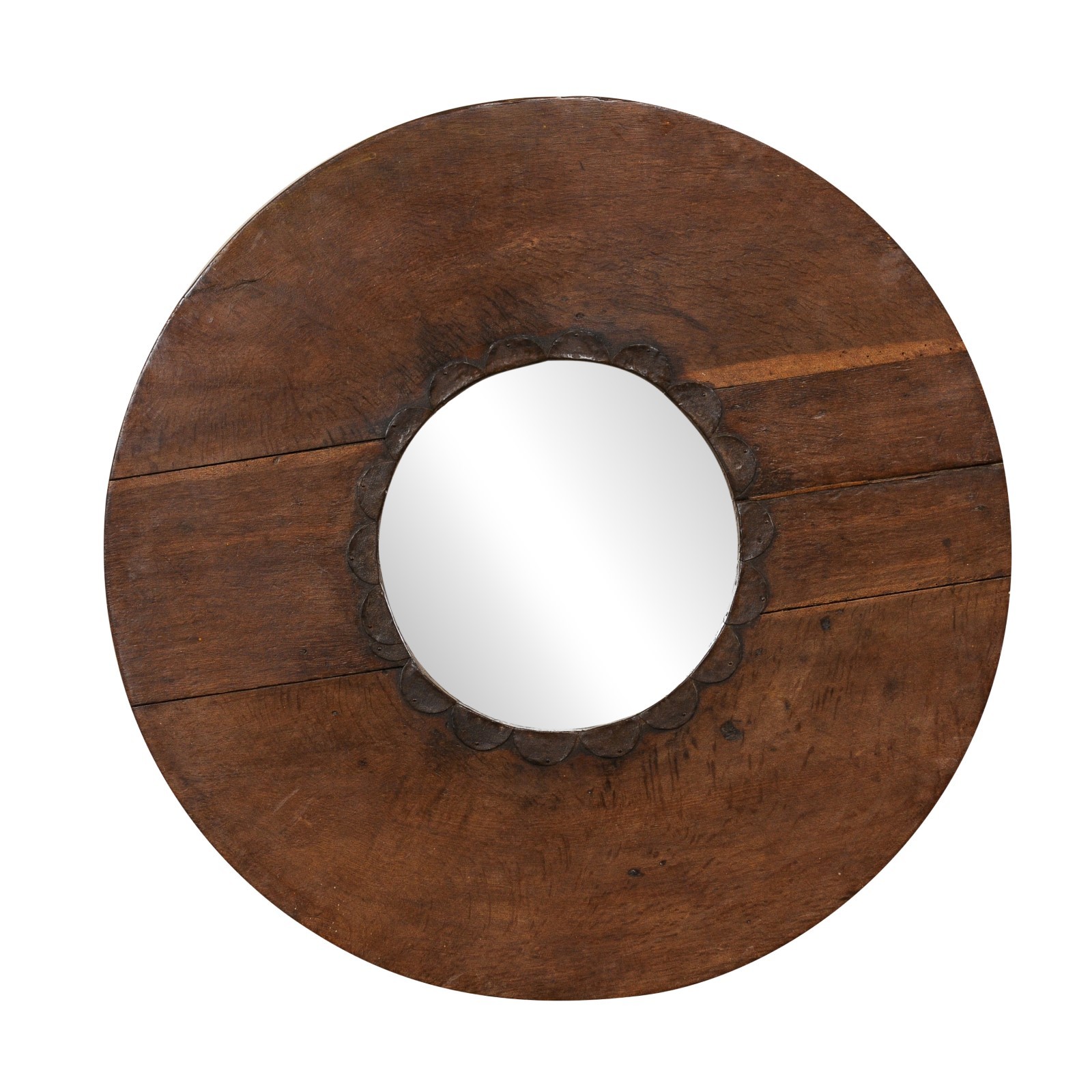 Round Wood Mirror w/Iron Petal Accents