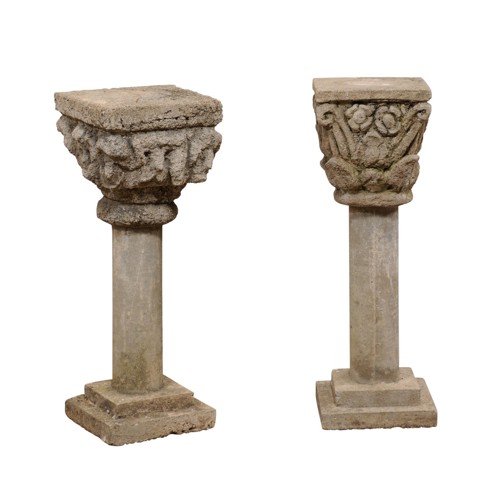 Pair Spanish Cast Stone Garden Pedestals