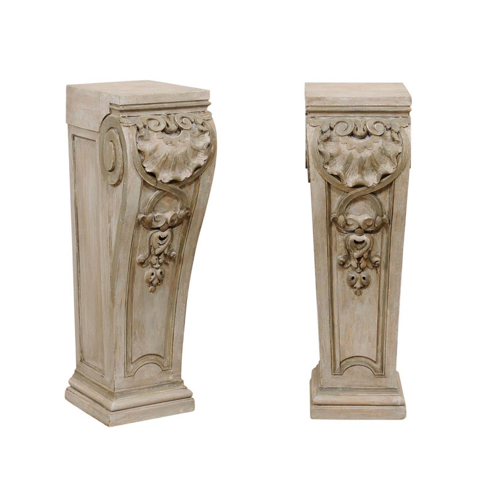 Pair 40" Tall Wood-Carved Antique Pedestals