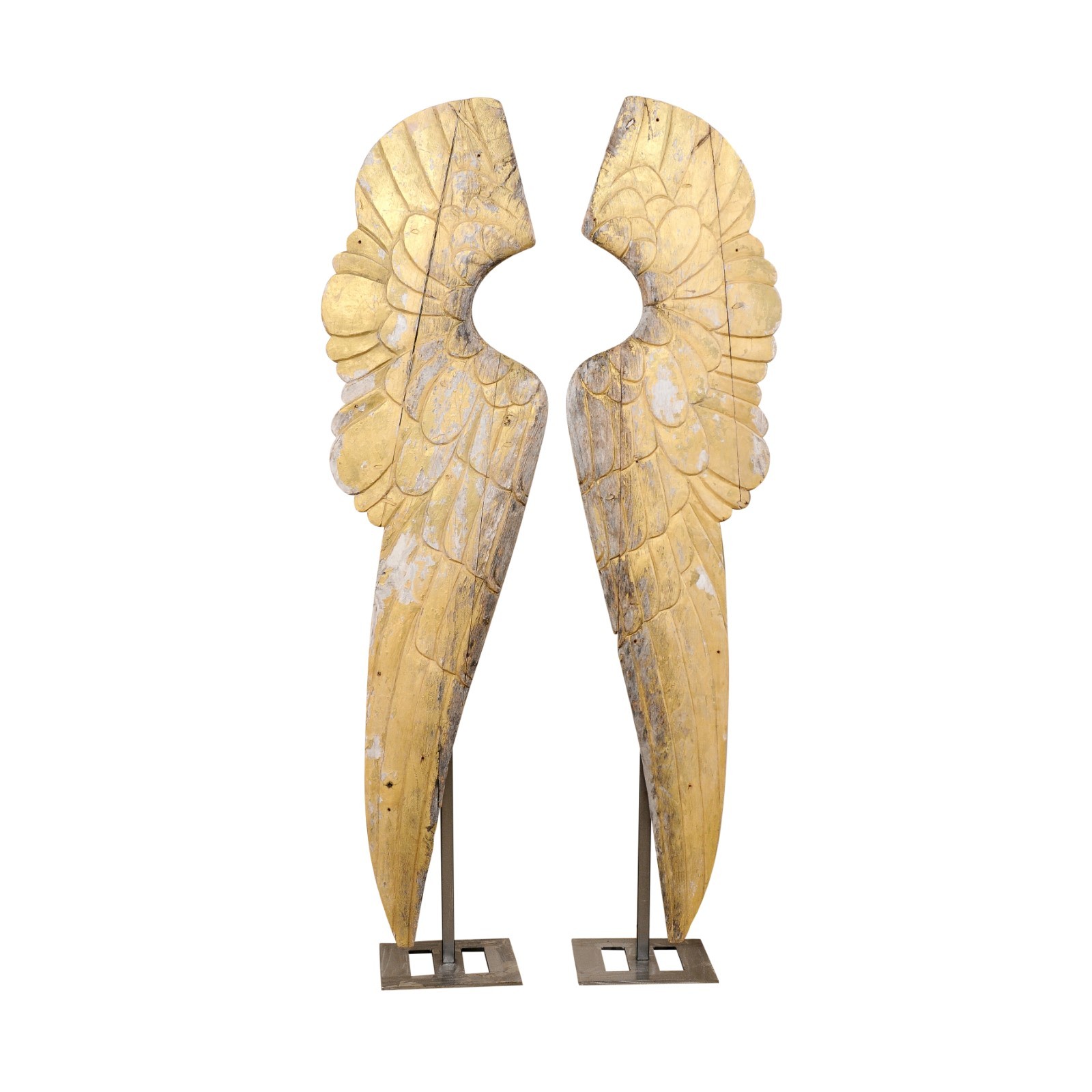 Large Pair of Gilt Wings on Stands, 8+ Ft