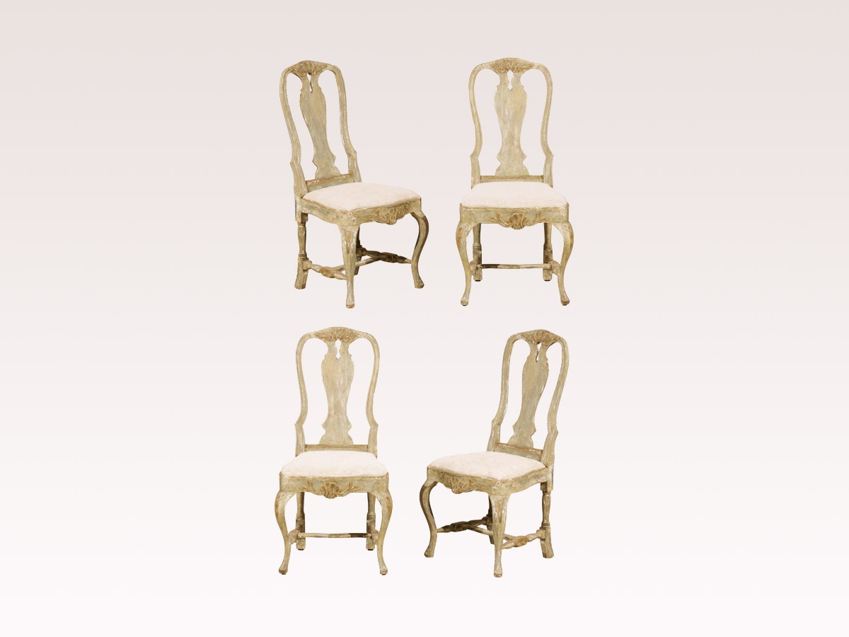 Swedish Antique Rococo Style Chairs, Set/4