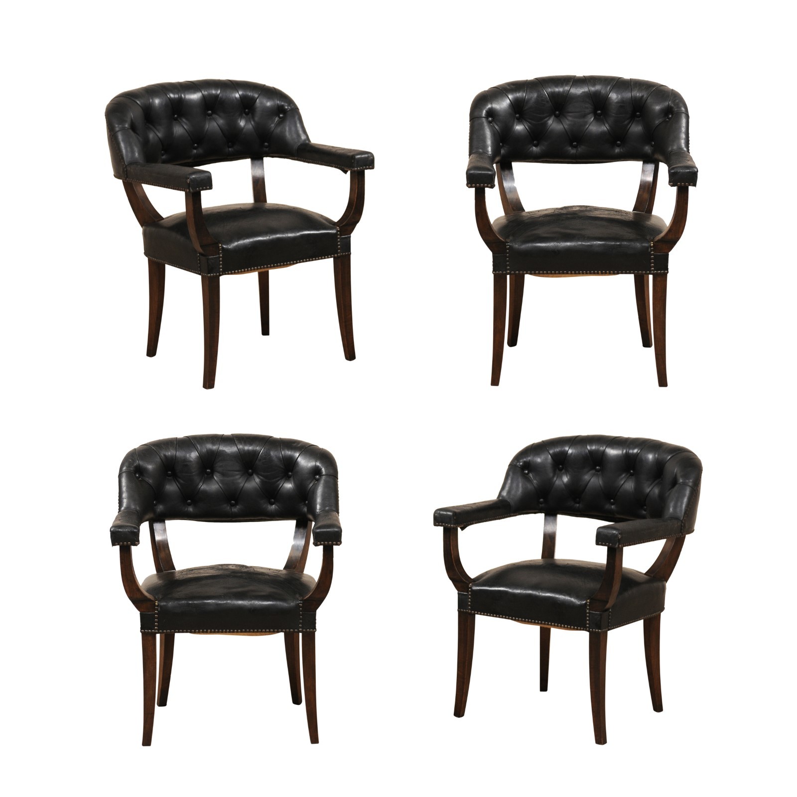 Set of 4 French Leather Tub Arm Chairs