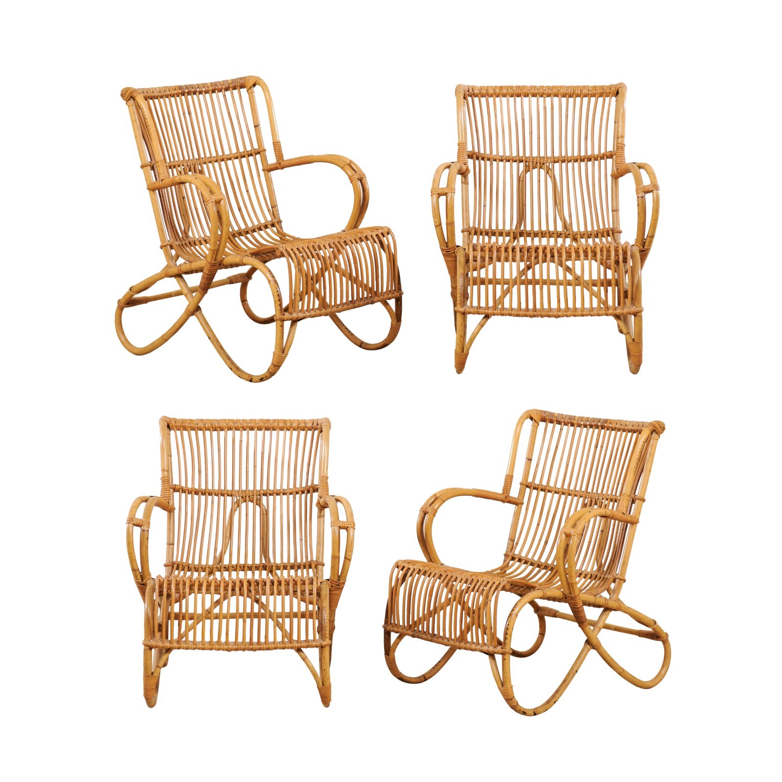 Set of 4 French Natural Cane Chairs