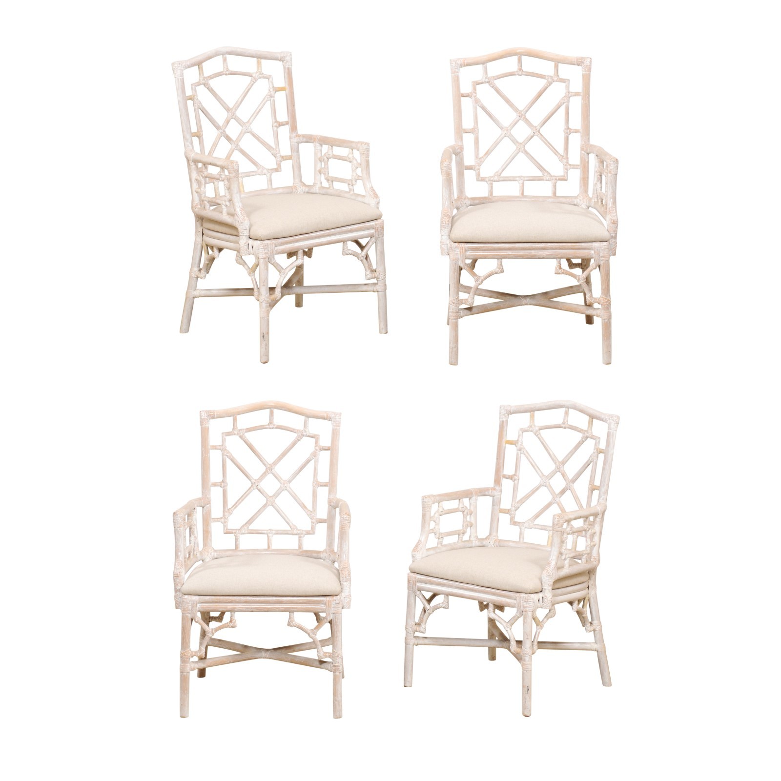 Set of Four Armchairs w/ Faux-Bamboo Frames