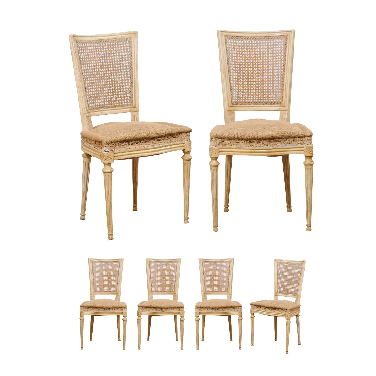 French Antique Set of 6 Cane Back Chairs