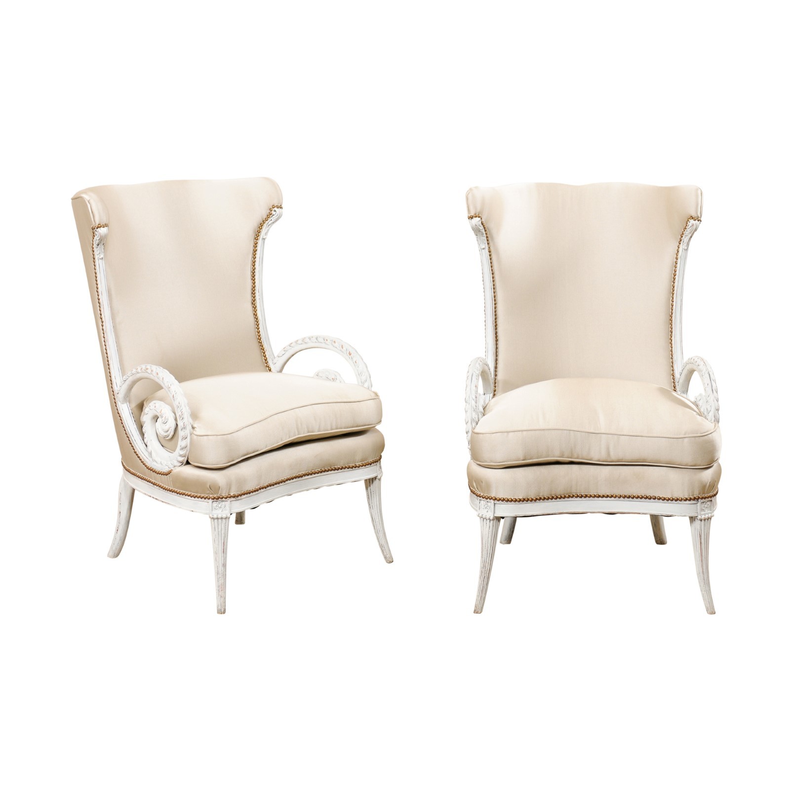 Pair Wingback Armchairs, Newly Upholstered