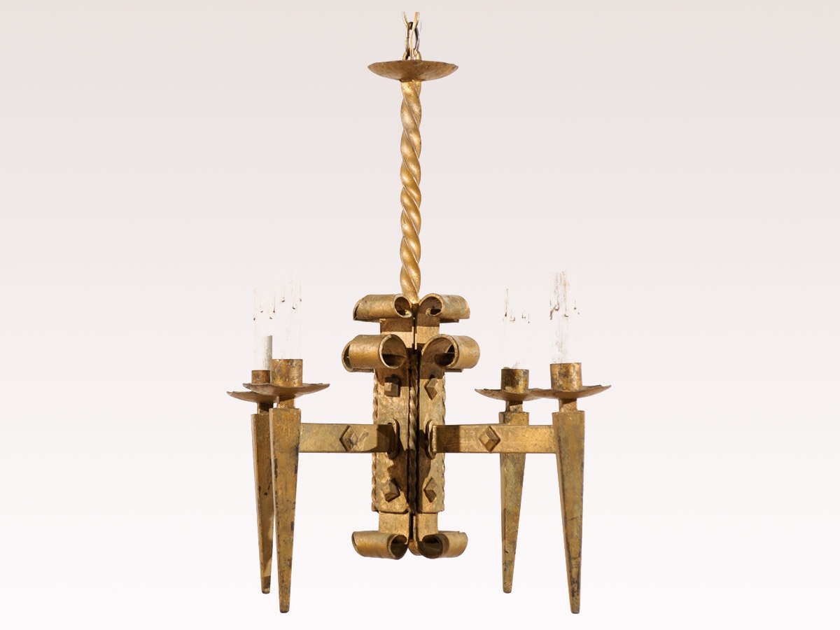 French Gilded Iron Chandelier