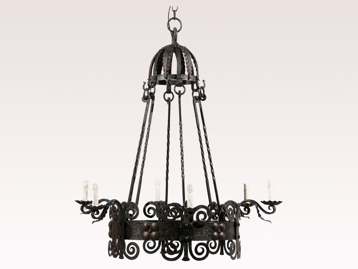Italian Iron Ring Chandelier w/Dome Canopy